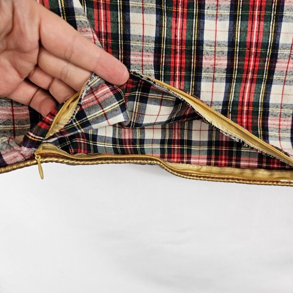 Willamstown 18" Gray Frenchie Bulldog Gold/Red Checker Plaid Pillow Sham Cover - Picture 10 of 10